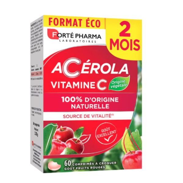 Acérola Vitamine C 36 comprimés à croquer gout fruits rouges