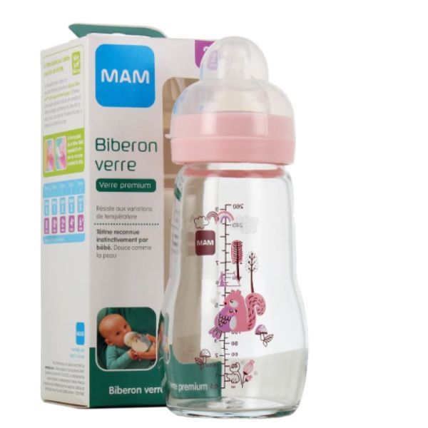 Mam Biberon 260 ml verre rose deb 2