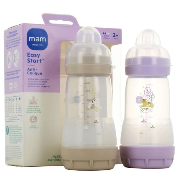 Mam easy start anti colique 260 ml x 2 sable et lilas